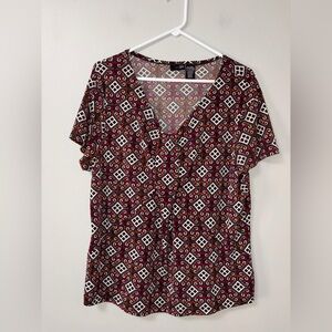 East 5th‎ multicolor v neck career workwear blouse geometric squares XL